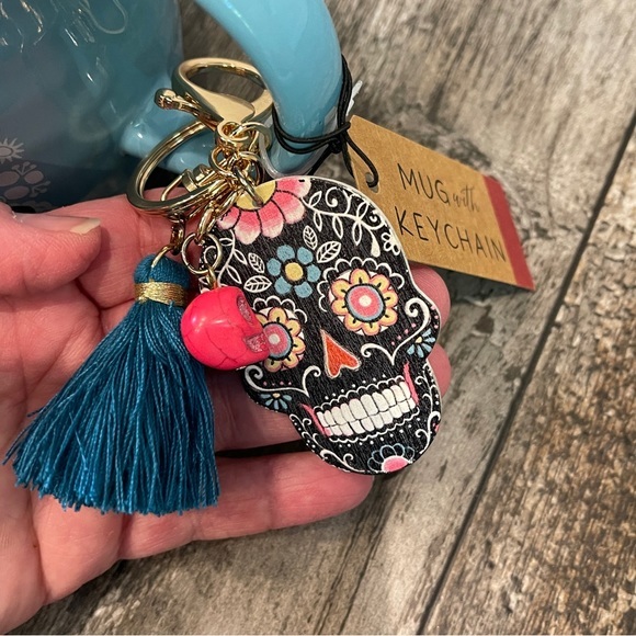 Prima Design 20 oz Sugar Skull Ceramic Mug Halloween Blue Black NEW - Picture 5 of 8